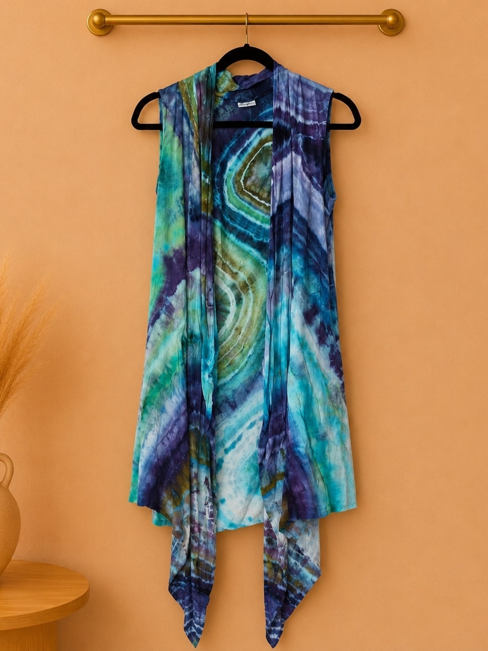 Sleeveless Tie-Dye Drape Tunic Vest - Blue Green